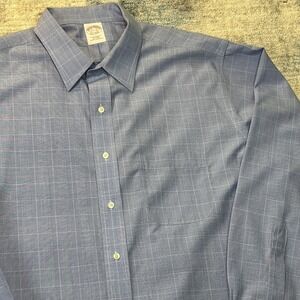 Brooks Brothers Men's Dress Shirt 17.5 35 Blue Plaid Long Sleeve Button Up